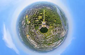 Aerial view, Benrath Palace with palace pond and palace park