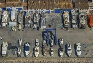 Aerial view, boatyard in the harbour of Alcudia