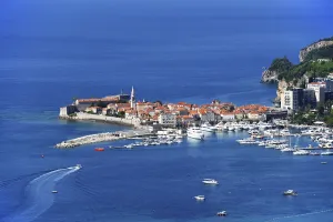 Aerial view of Budva, Montenegro on Adriatic coast
