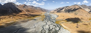 Category Mountain Landscapes Prints: Aerial view, Burkhan mountain valley with meandering river