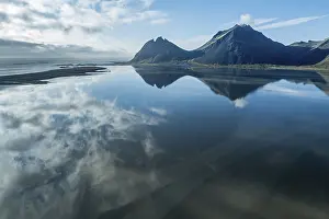 Category Mountain Landscapes Prints: Aerial view over the calm sea to Mt