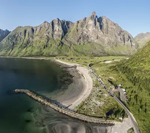 Category Scandinavia Prints: Aerial view of campsite at beach Ersfjordstranden