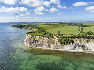 Aerial view of Cape Arkona with chalk cliffs and bearing tower