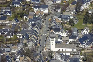 Aerial view, Catholic parish church of St George in Fredeburg