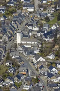Aerial view, Catholic parish church of St George in Fredeburg