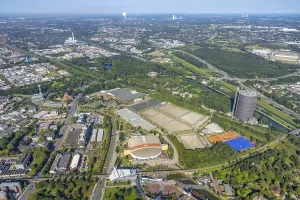 Aerial view, Centro Oberhausen shopping centre with gasometer