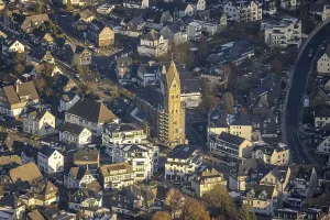 Aerial view, church tower renovation of St