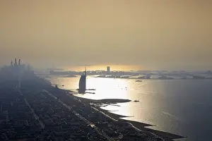 Aerial view of the city with the Al Arab seen from the helicopter