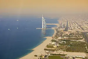 Aerial view of the city with the Al Arab seen from the helicopter