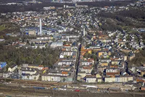 Aerial view, city centre with AlleestraBe and railway tracks at the main station