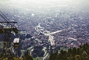 Aerial view of the city centre from a cable car, Bogota, Colombia, South America, 1961, South America