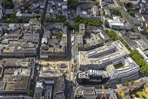 Aerial view, City with new building Husemann-Karree and renovation Husemannplatz