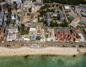 Aerial view, closed big disco mega park