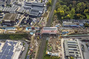 Aerial view, full closure of the A40 motorway on the new replacement