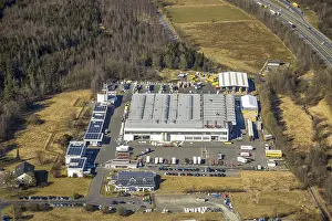 Aerial view, commercial area Hunsborn Sud-West Rheinauer StraBe with WeberHaus GmbH Hunsborn