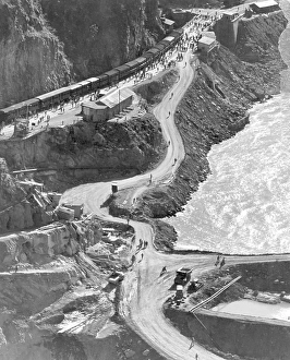 Aerial view of cons truction of Bhakhra Nangal Dam at Bilas pur, Himanchal Prades h, India 1940's