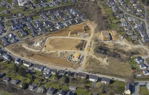 Aerial view, construction area residential development WaldstraBe