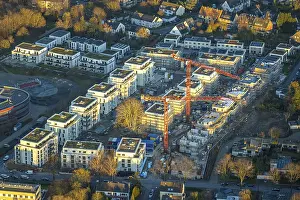 Aerial view, construction site with construction crane