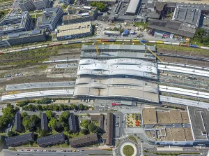 Aerial view, construction site of the main railway station
