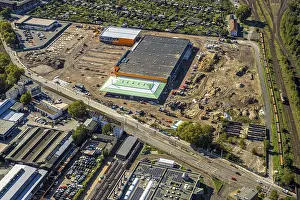 Aerial view, construction site with new comprehensive school on the former Didier-Werke site