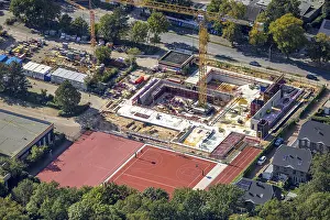 Aerial view, construction site for the new south swimming pool at the GroBenbaum sports centre