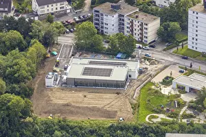Aerial view, construction site with new swimming pool