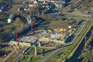 Aerial view, construction site for planned Duisburg residential quarter at the former Wedau marshalling yard