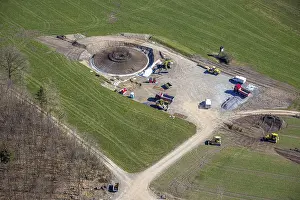Aerial view, construction site for wind turbine wind power plant at Eichenberg