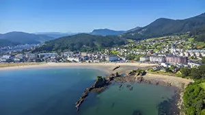 Aerial view of covas beach meeting the charming town of viveiro