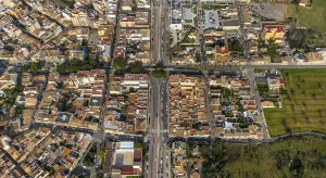 Aerial view, Crossroads with roundabout