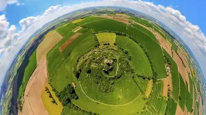 Aerial view, Desenberg Castle on a volcanic cone