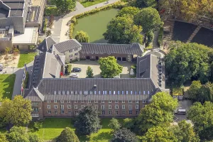 Aerial view, Dinslaken Castle and Palace with tree in the courtyard
