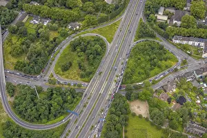 Aerial view, Duisburg-Nord, road traffic traffic jam at 2Autobahn junction Duisburg-Nord