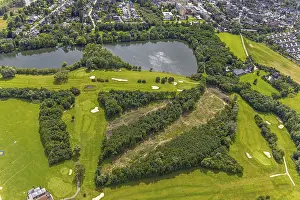 Aerial view, Duisburg-South, golf course Huckingen at Remberger See
