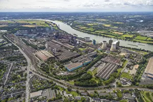Category Historic EN Prints: Aerial view, Duisburg-South, HKM Huttenwerke Krupp Mannesmann GmbH on the river Rhine