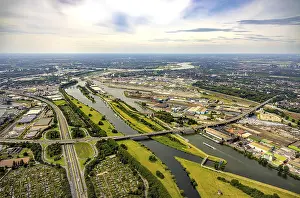 Aerial view, duisport port Duisburg with oil island