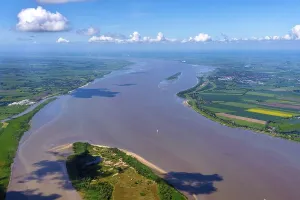 Aerial view of the Elbe near Schwarztonnensand