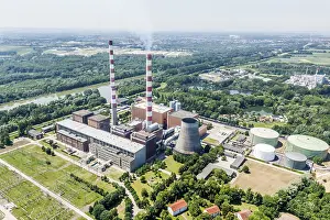 Aerial view, EON power plant Ingolstadt-GroBmehring on the Danube