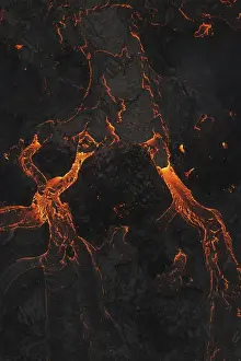 Category Mountain Landscapes Prints: Aerial view, erupting volcano, crater with erupting lava and lava flow