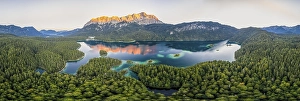 Aerial view, evening mood, Zugspitze massif with Zugspitze