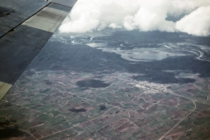 Aerial view of the extensive flooding of the Murray River, Victoria, Australia, in 1956, the year of the Great Wet, Oceania