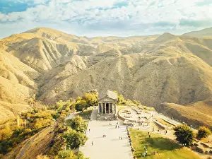 Aerial view of the famous Garni temple in Armenia