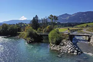 Aerial view of Fischen in the Allgau with a view of the Iller