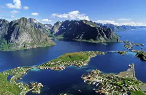 Category Scandinavia Prints: Aerial view of the fishing village of Reine
