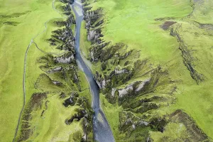 Aerial view, Fjaorargljufur Canyon