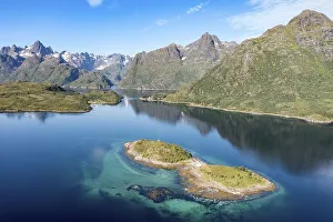 Aerial view over fjord Raftsund