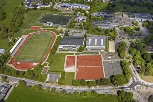 Aerial view, football stadium and athletics stadium Zur Jakobuslinde of SV 1920 Brilon e