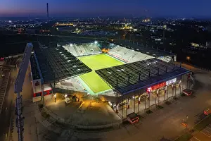 Aerial view, football stadium at the HafenstraBe of the club Rot-WeiB Essen