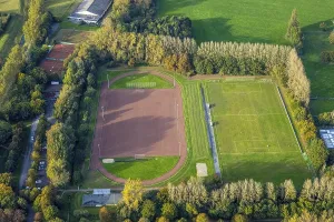 Aerial view, football stadium SuS Kalkar with secondary sports field