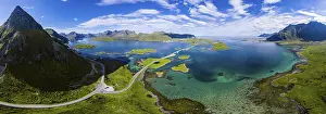 Aerial view, Fredvang Bridge, Torsfjorden near Fredvang